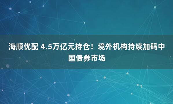 海顺优配 4.5万亿元持仓！境外机构持续加码中国债券市场