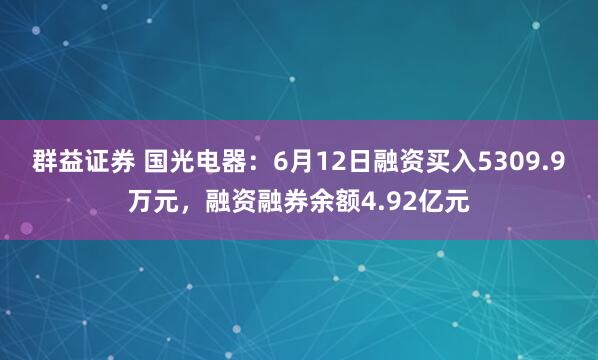 群益证券 国光电器：6月12日融资买入5309.9万元，融资融券余额4.92亿元